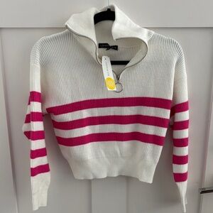 Love Ellie  Striped Cowl Neck Sweater in White and Pink